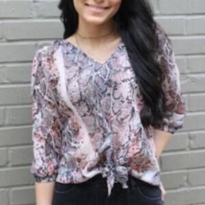 Boutique Pink Python Tie Front Top